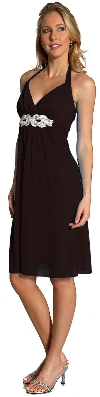 Halter Neck Rhinestones Belt Short Party Dress in Black
