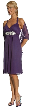 Halter Neck Rhinestones Belt Short Party Dress in Purple