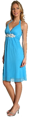 Main image of Halter Neck Rhinestones Belt Short Party Dress