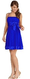 Shirred Spaghetti Straps Short Party Dress in Royal Blue color