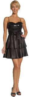 Sequined & Ribbon Bow Short Party Dress in Black color