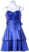 Sequined & Ribbon Bow Short Party Dress in Royal Blue color