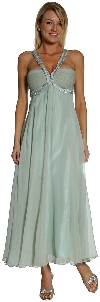 Main image of Sage Silk Chiffon Empire Midi Dress with Satin Trim