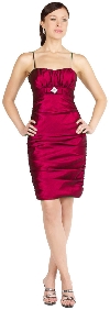 Spaghetti Straps Fitted & Shirred Short Party Dress in Burgundy color