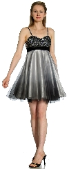 Spaghetti Straps 2 Tone Beaded Bust Short Formal Party Dress in Black/Gray alternative view