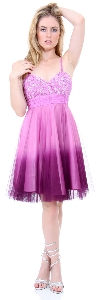 Spaghetti Straps 2 Tone Beaded Bust Short Formal Party Dress in Lilac
