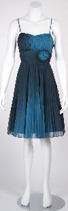 Two Tone Floral Accent Shirred Party Dress  in Teal color