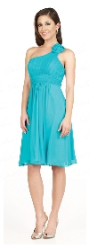 Single Shoulder Pleated Short Party with Flower Applique in Jade Green
