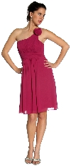 Main image of Single Shoulder Pleated Short Party with Flower Applique