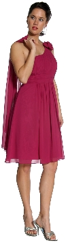 Single Shoulder Pleated Short Party with Flower Applique in alternative view