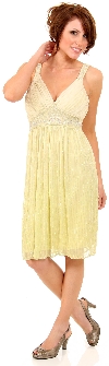 V-Neck Two Tone Beaded Knee Length Formal Party Dress in Lime Green