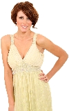 V-Neck Two Tone Beaded Knee Length Formal Party Dress in closeup