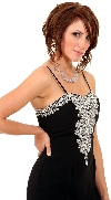 Spaghetti Strapped Bejeweled Straight Cocktail Dress in closeup