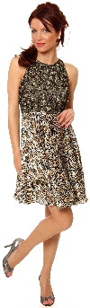 Main image of Sleeveless Beaded Bust Short Party Dress with Print Skirt