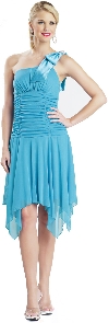 Ruched Asymmetric Hem Short Party Dress in Turquoise