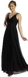 Ruched Twist Knot Bust Long Formal Evening Dress in Black