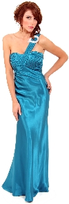 Single Shouldere Pleated Bodice Formal Evening Gown  in Teal