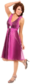 Two Tone V-Neck Shimmery Party Dress in Magenta