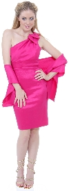 One-Shoulder Bow Accent Cocktail Party Dress in Fuchsia