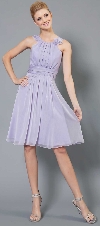 Empire Cut Shirred Knee Length Bridesmaid Party Dress in Lilac