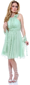Empire Cut Shirred Knee Length Bridesmaid Party Dress in sage alternative view.