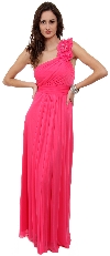 Main image of Single Floral Applique Shoulder Long Formal Dress