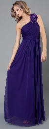 Single Floral Applique Shoulder Long Formal Dress in Purple