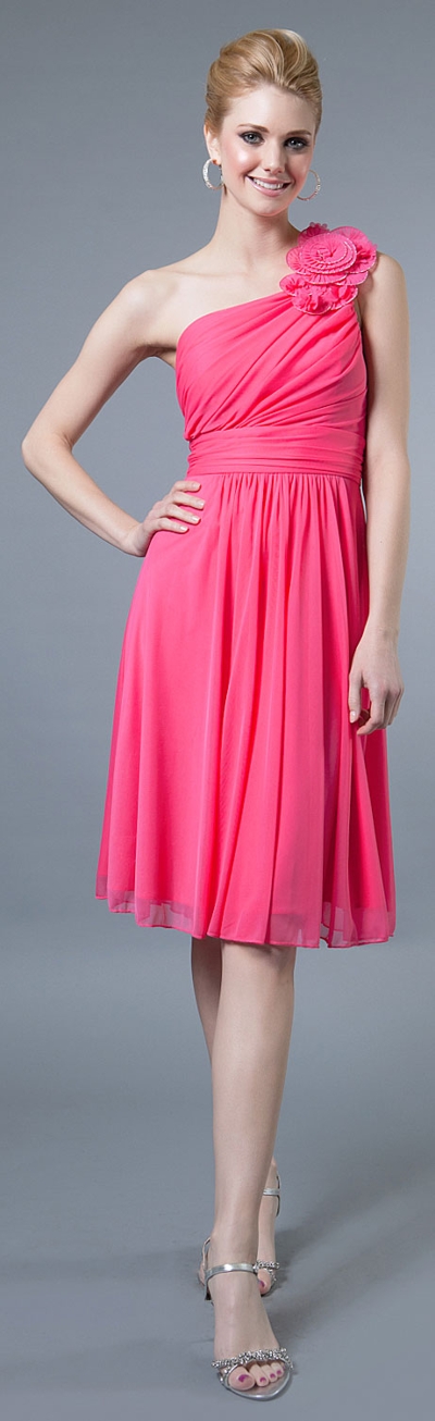 One Soulder Floral Accent Short Party Dress