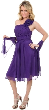 One Soulder Floral Accent Short Party Dress  in Purple
