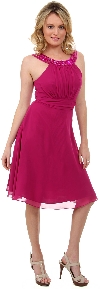 Embellished Boatneck Short  Bridesmaid Party Dress  in Magenta