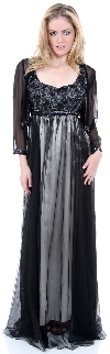 Plus Size Full Length Formal MOB Evening Gown with Jacket in Black/Silver