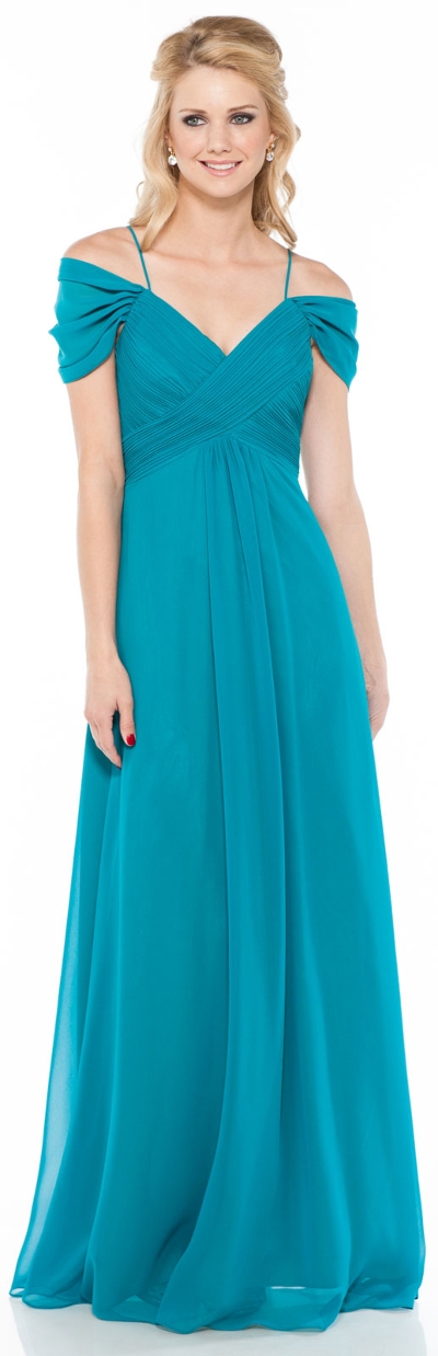 Cap Sleeve Long Formal Dress with Spaghetti Straps