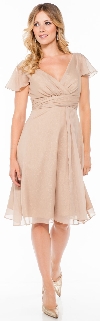 Main image of V Neck Formal Dress with Sleeves and Shirred Bust