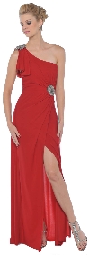 Main image of Single Shoulder Prom Dress with Slit And Patch Accent