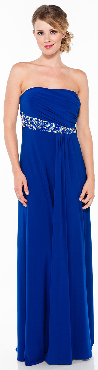 Strapless Sequin Waist Formal Evening Dress