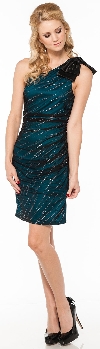 Main image of Glittery One Shoulder Party Dress with Bow Applique