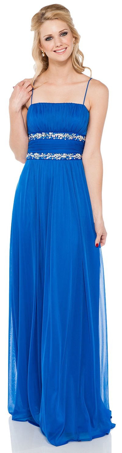 Bejeweled Waist Spaghetti Straps Formal Bridesmaid Dress