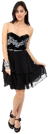 Strapless Ruffled Skirt Sequined Bust Short Prom Dress  in alternative image