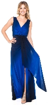 V-neck Wrap Style Ombre Formal Dress with Front Sash in Royal Blue