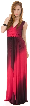 V-neck Wrap Style Ombre Formal Dress with Front Sash in Fuchsia