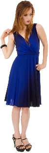 V-neck Short Sleeveless dress with Braid at waist in Royal Blue
