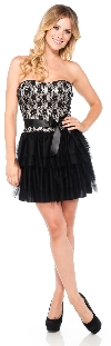 Main image of Strapless Lace Bust Short Party Dress with Tiered Skirt