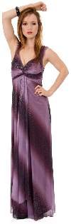 Long Formal Ombre Dress with Metallic Animal Foiling  in Plum