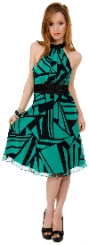 Main image of Halter NeckKnee Length Dress in Geometric Print