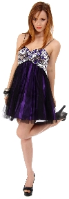Sequined Spaghetti Strapped Mini Prom Dress in Black/Purple