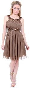 Main image of Mocha Sequin-Trim Empire Waist Cocktail Dress