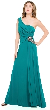 Main image of One Shoulder Jersey Long Formal Dress with Sash on side 