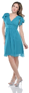 Main image of Wrap Style Short Party Dress with Ruffled Sleeves