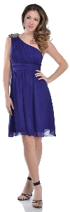 Main image of One Shoulder Short Party Dress with Sash at Back