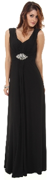 V-Neck Cap Sleeves Empire Cut Long Formal Dress in Black